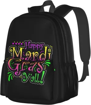 Happy Mardi Gras Y'All Party Parade New Orleans Backpack Casual Laptop Backpack Large Capacity Double Shoulder Bag Travel Daypack For Women Men