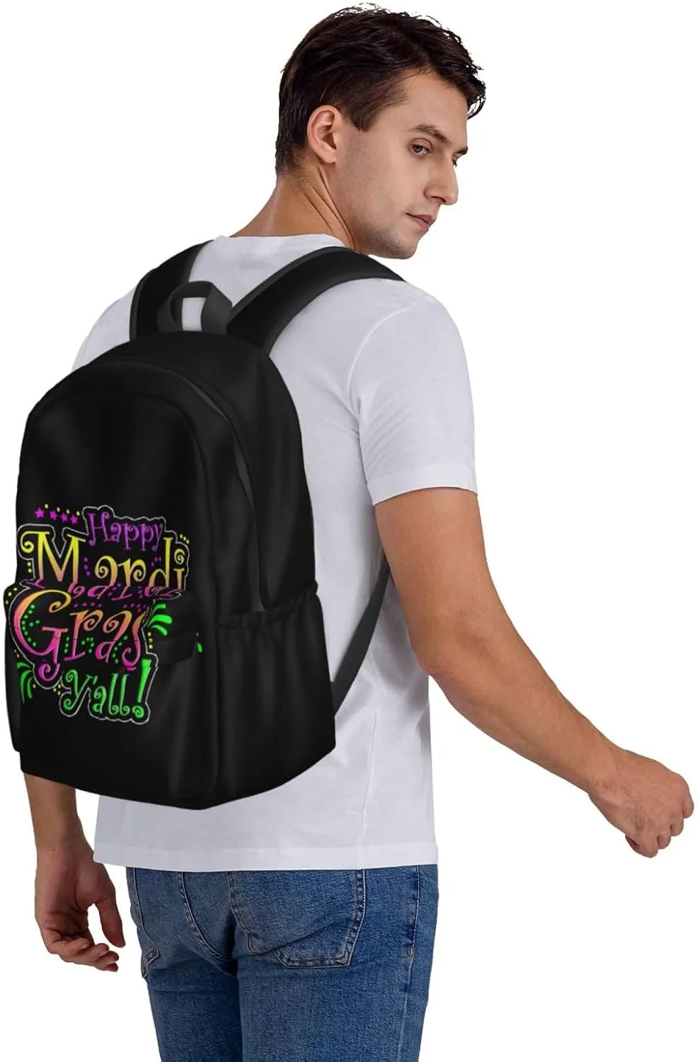Happy Mardi Gras Y'All Party Parade New Orleans Backpack Casual Laptop Backpack Large Capacity Double Shoulder Bag Travel Daypack For Women Men