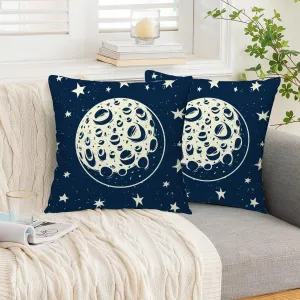 Hapuxt 20x20 Inches Square Throw Pillow Covers Set of 2 Stars Full Moon Craters Night Sky Polyester with Zip Closure Decorative Couch Sofa Living Room Bedroom Car