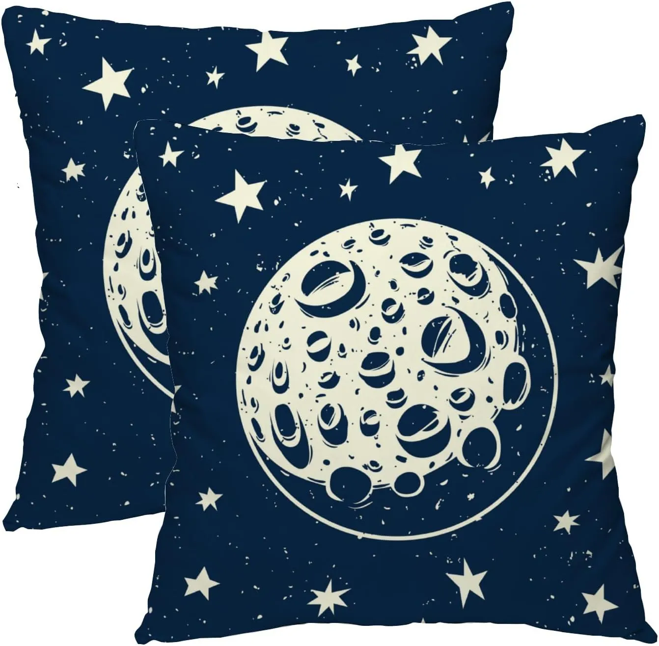 Hapuxt 20x20 Inches Square Throw Pillow Covers Set of 2 Stars Full Moon Craters Night Sky Polyester with Zip Closure Decorative Couch Sofa Living Room Bedroom Car