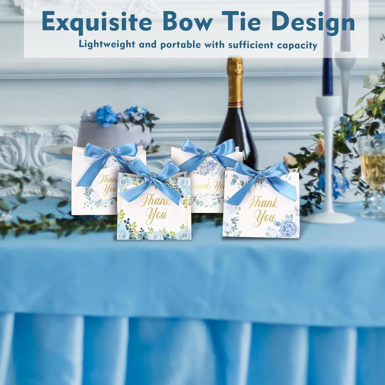 Harloon 36 Pcs Small Thank You Gift Bags 4.7 x 5.5 x 2.3 In Mini Bags with Ribbon for Business Baby Shower Party Wedding (Blue Floral)