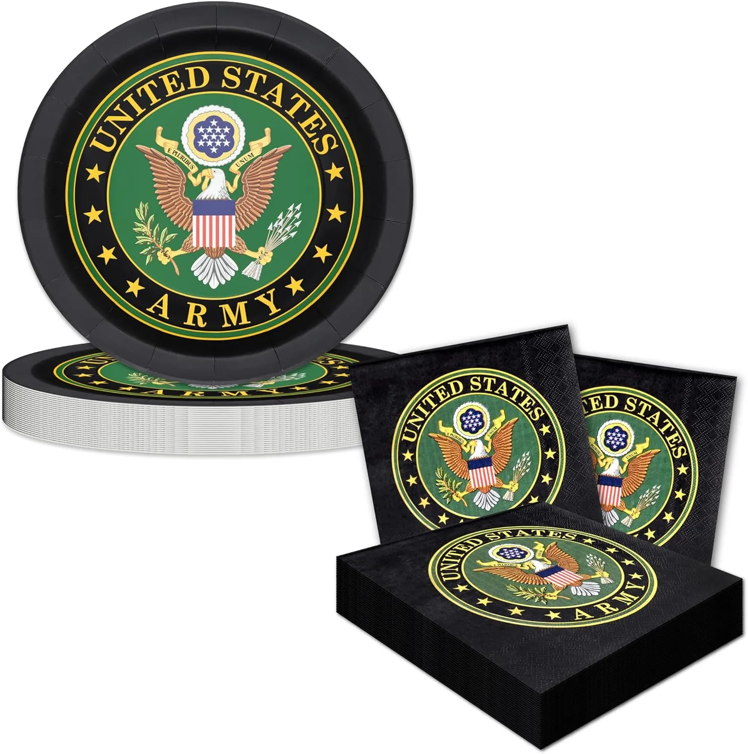 Havercamp Official U.S. Army Party for 16 guests; includes 16 ea. Lg. 9 inch Paper Plates and Napkins in the Official U.S. Army Crest