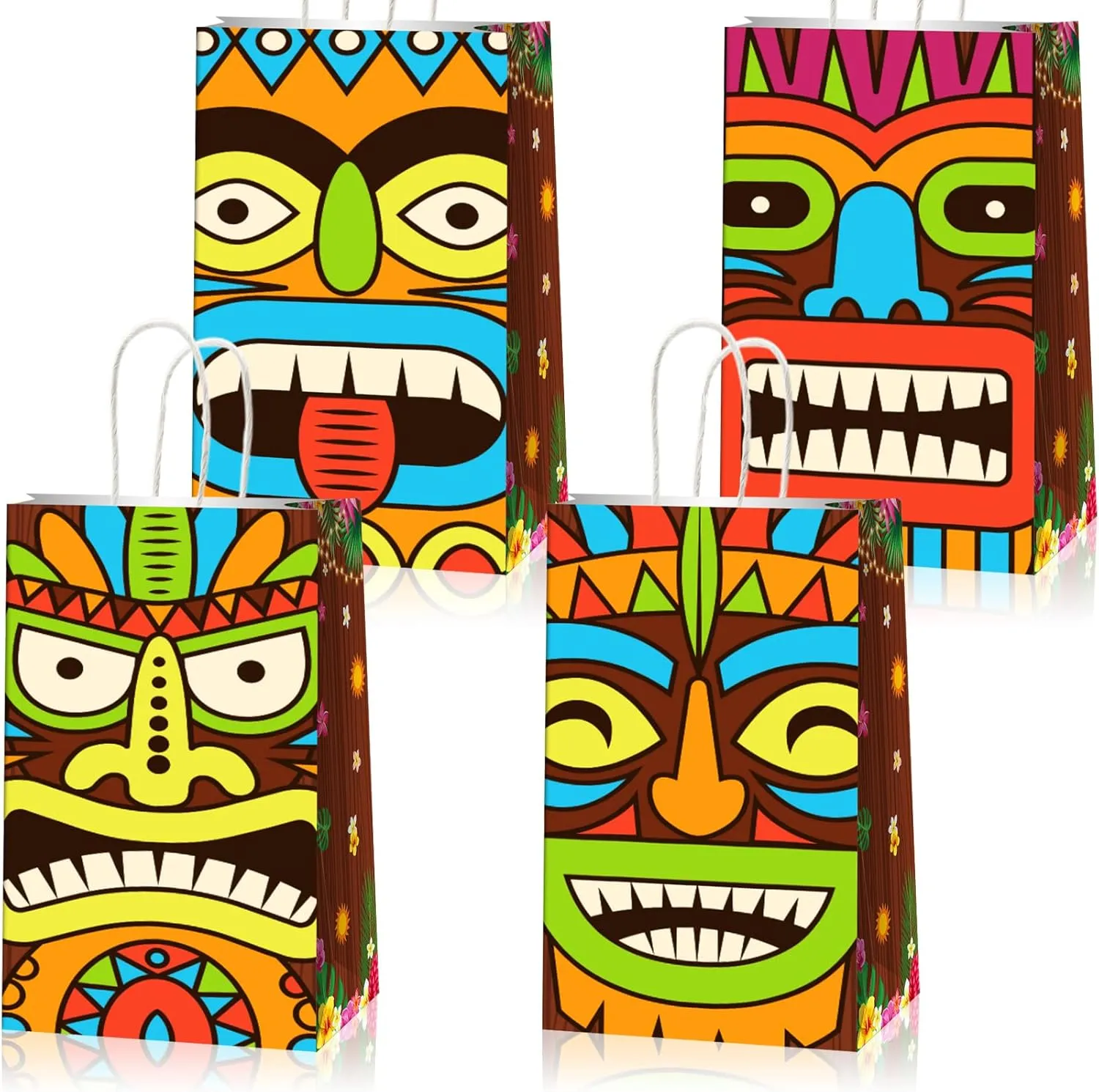Hawaiian Luau Party Gift Bag Tiki Aloha Party Favor Treat Bags Tropical Themed Candy Bag Party Paper Gift Bag for Summer Palm Leaf Birthday Baby Shower Pool Picnic Party Decoration 12 Pieces