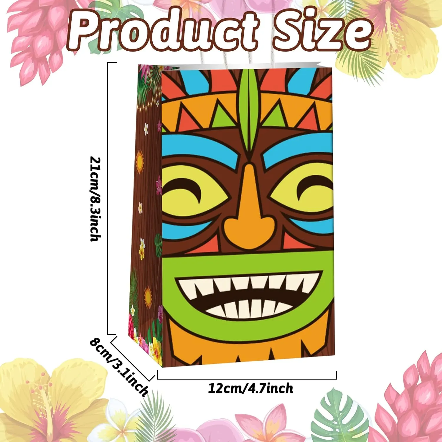 Hawaiian Luau Party Gift Bag Tiki Aloha Party Favor Treat Bags Tropical Themed Candy Bag Party Paper Gift Bag for Summer Palm Leaf Birthday Baby Shower Pool Picnic Party Decoration 12 Pieces