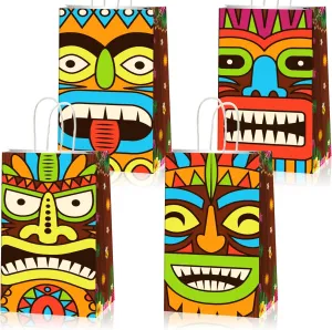 Hawaiian Luau Party Gift Bag Tiki Aloha Party Favor Treat Bags Tropical Themed Candy Bag Party Paper Gift Bag for Summer Palm Leaf Birthday Baby Shower Pool Picnic Party Decoration 12 Pieces