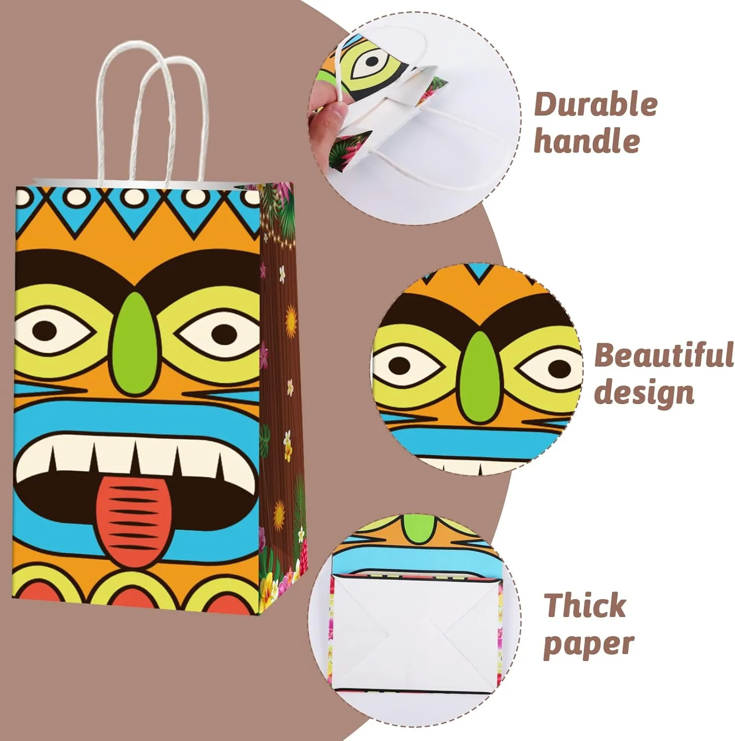 Hawaiian Luau Party Gift Bag Tiki Aloha Party Favor Treat Bags Tropical Themed Candy Bag Party Paper Gift Bag for Summer Palm Leaf Birthday Baby Shower Pool Picnic Party Decoration 12 Pieces