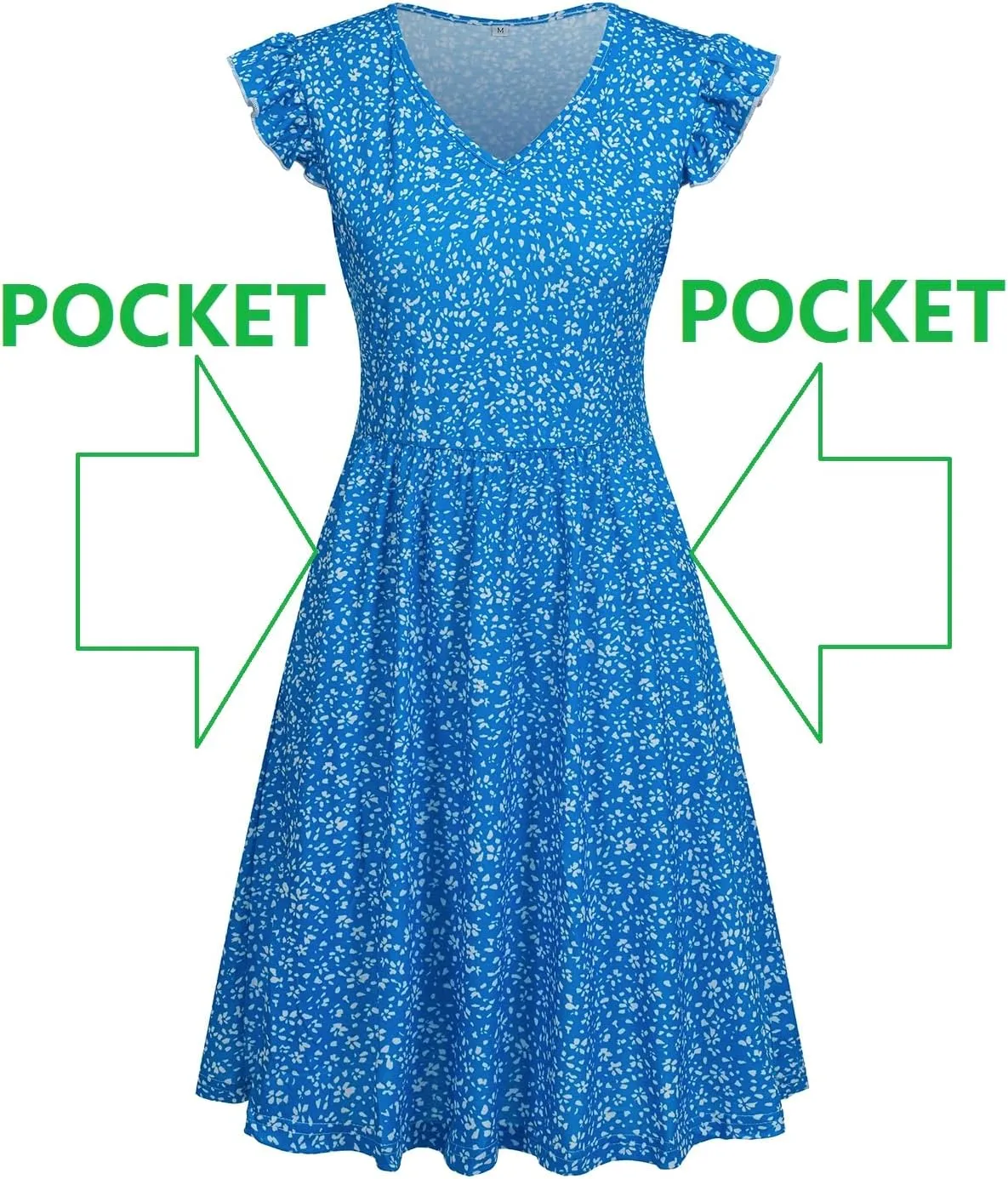 HELYO Women's Summer Dresses Cute V Neck Ruffle Sleeve Cocktail Short Work Casual Dress with Pockets 648