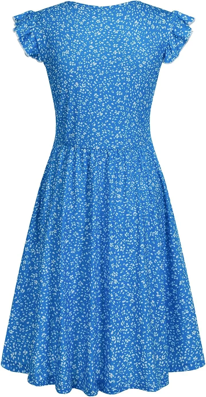 HELYO Women's Summer Dresses Cute V Neck Ruffle Sleeve Cocktail Short Work Casual Dress with Pockets 648