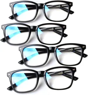 Henotin 4-Pack Blue Light Blocking Reading Glasses Women Men,Spring Hinge Computer Readers,Anti UV Ray Square Nerd Eyeglasses (Mixed Color-B, 0.00)