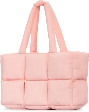 Herald Puffer Tote Bag for Women, Large Quilted Puffy Handbag Lightweight Satchel Purse for Work Travel Gym Shop