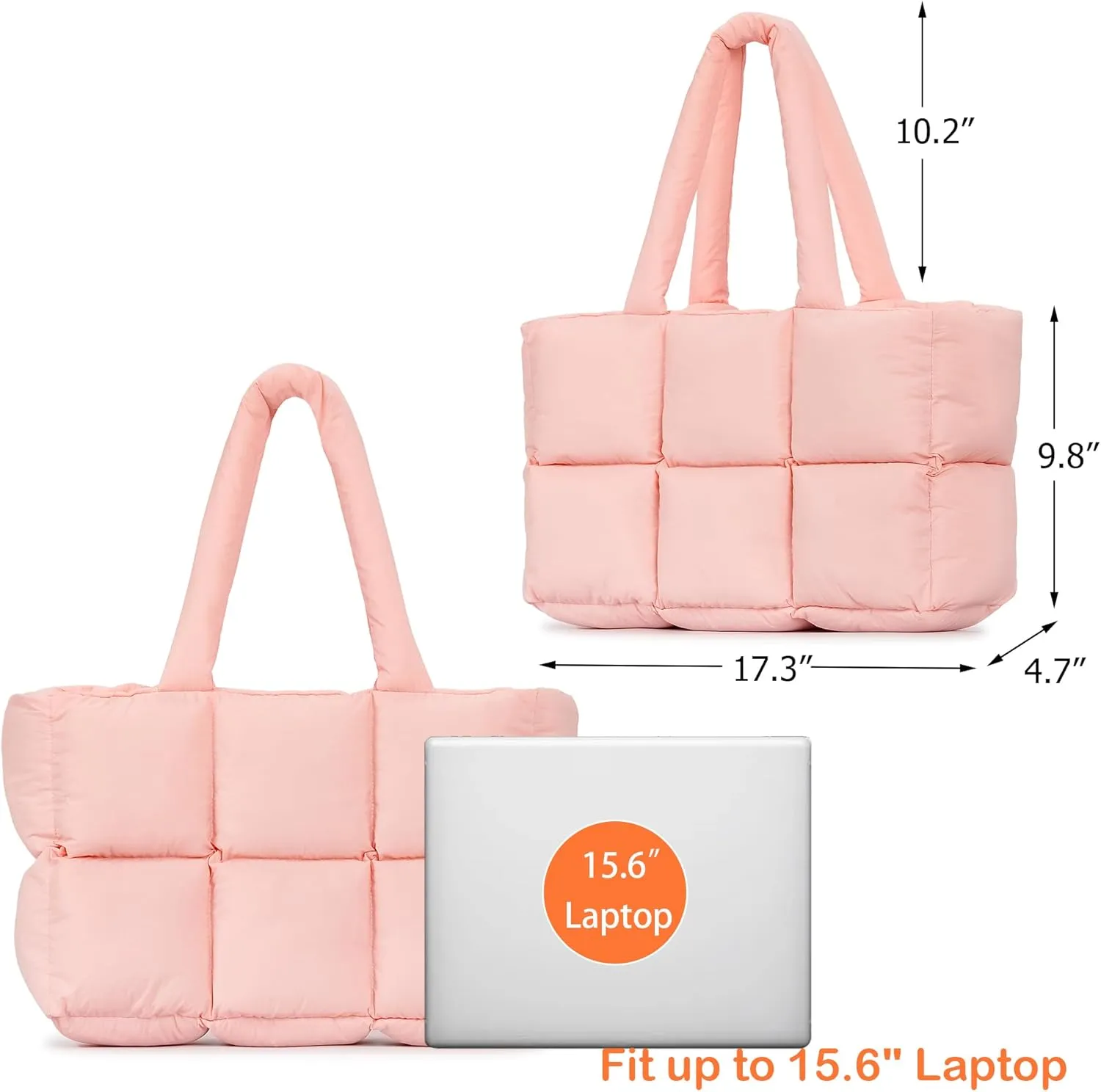 Herald Puffer Tote Bag for Women, Large Quilted Puffy Handbag Lightweight Satchel Purse for Work Travel Gym Shop