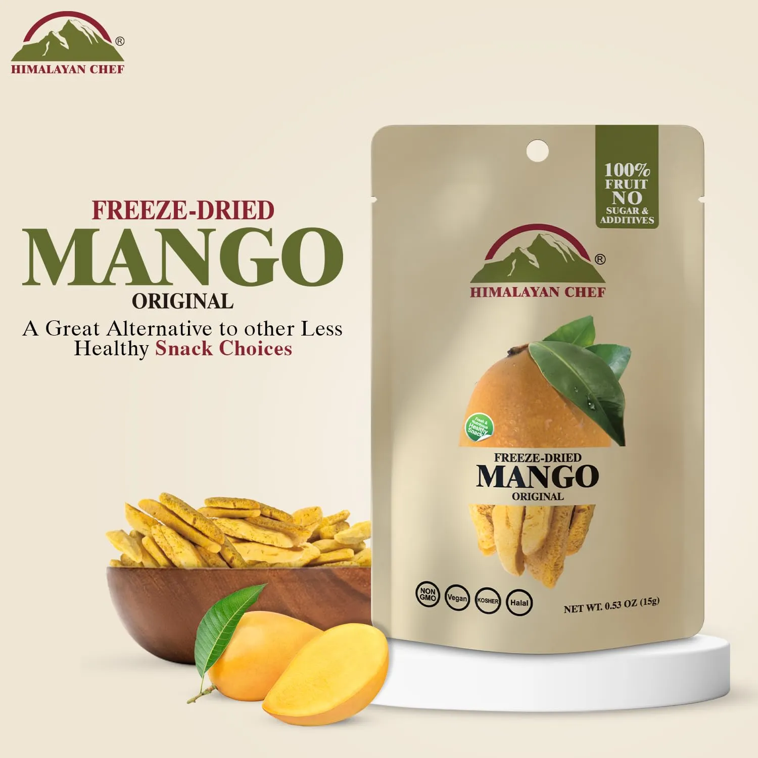 Himalayan Chef Freeze-Dried Fruit – 15g Freeze-Dried Mango, Pack of 10 Bags | Organic Fruit Snacks, Healthy Snacks for Kids & Adults | Baby Snacks, Gluten-Free Dried Fruit