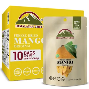 Himalayan Chef Freeze-Dried Fruit – 15g Freeze-Dried Mango, Pack of 10 Bags | Organic Fruit Snacks, Healthy Snacks for Kids & Adults | Baby Snacks, Gluten-Free Dried Fruit