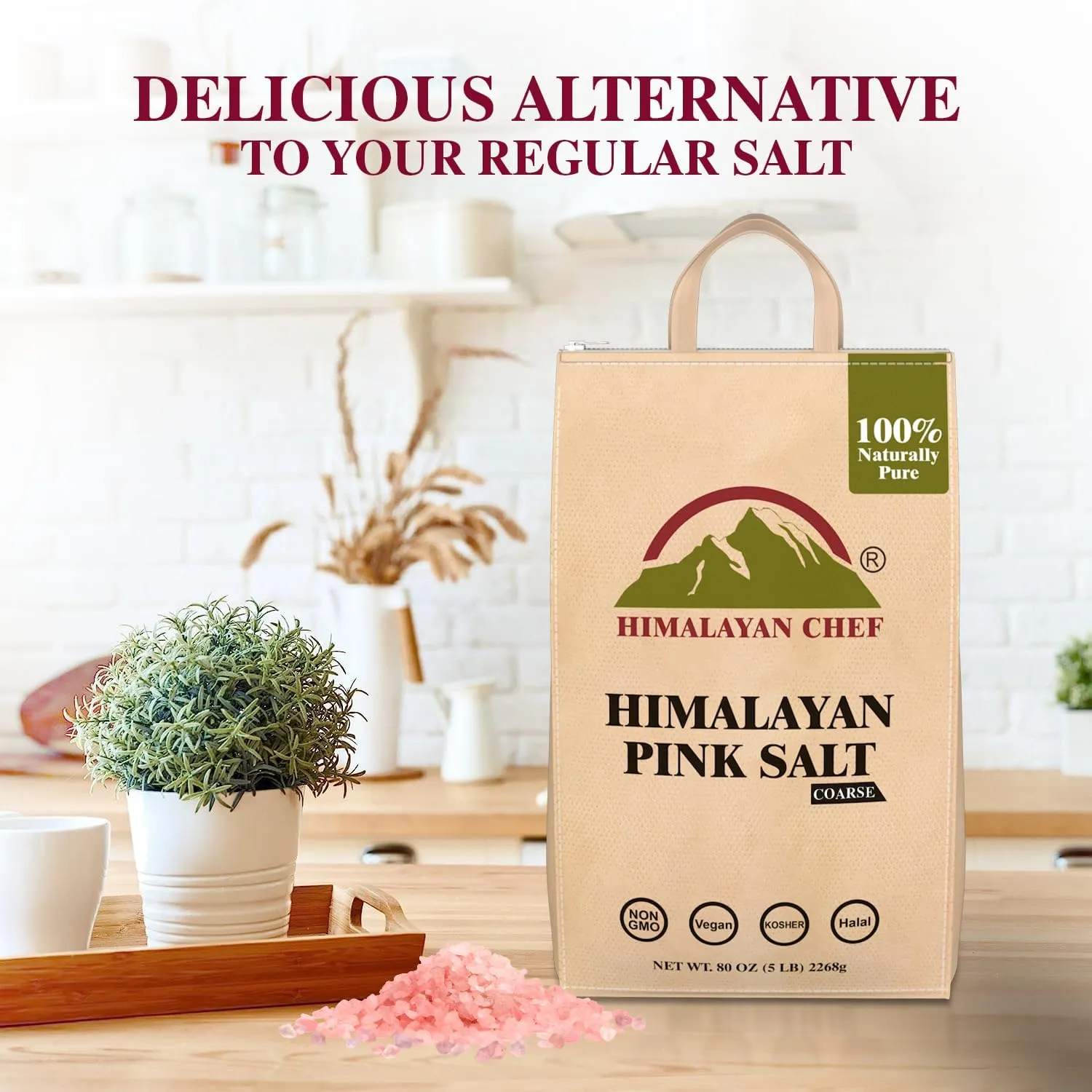 Himalayan Chef Pink Salt Coarse Grain, Salt for Grinder Refill - 5 lbs Bags | 100% Natural Salts, Non-GMO & Gluten Free, Food Grade with Rich of 84 Minerals - Pack of 2