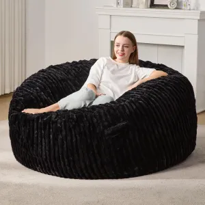 Hobestluk 5ft Bean Bag Chairs for Adults Large Beanbag Chair with Stripe Plush Cover Big Bean Bag Chair for Living Room Bedroom Dorm Office -Black (50” x 50” x 24”)
