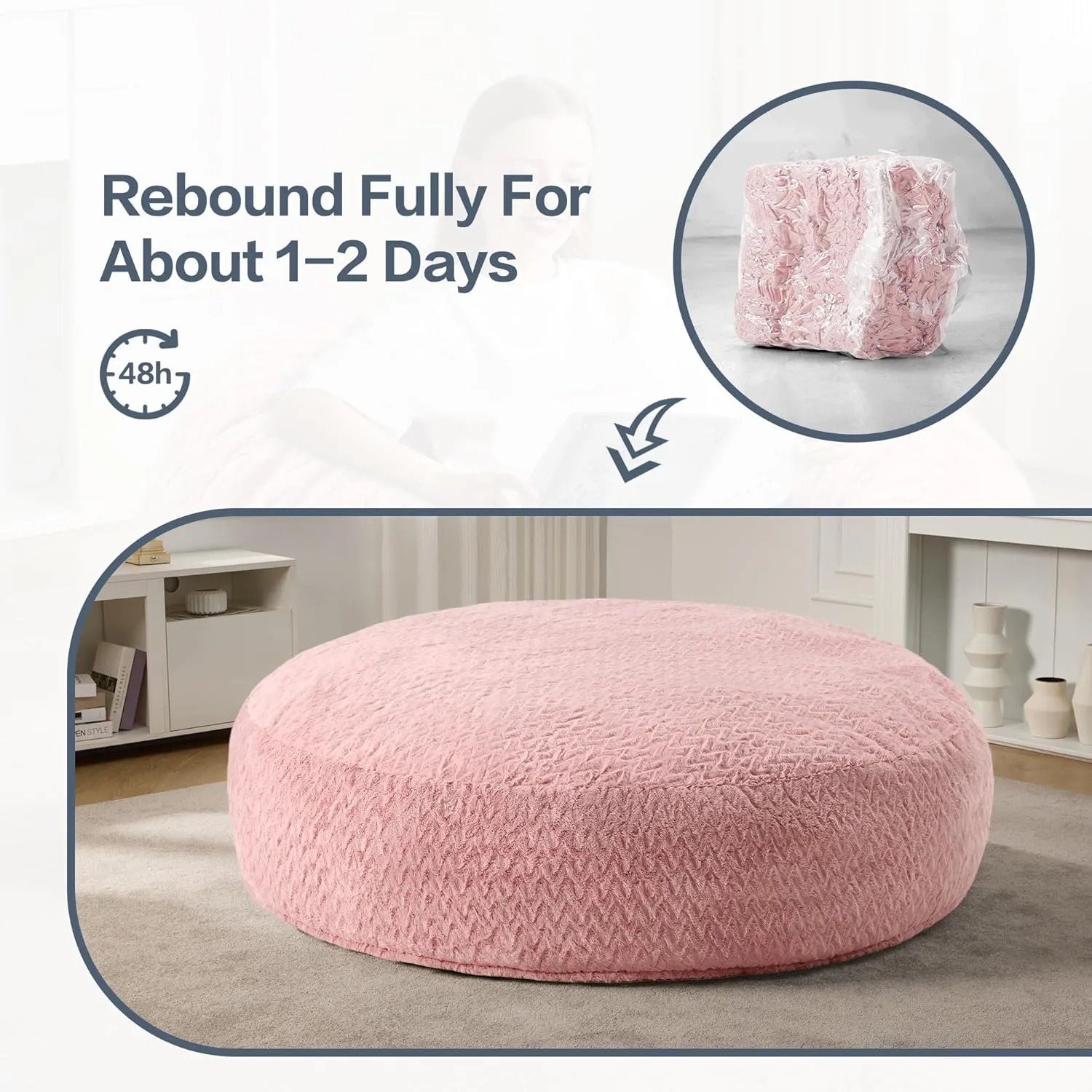 Hobestluk 6ft Bean Bag Chairs for Adults Large Beanbag Chair with Chevron Plush Fur Cover Big Bean Bag Chair for Living Room Bedroom Dorm Office - Pink (70" x 70" x 15")