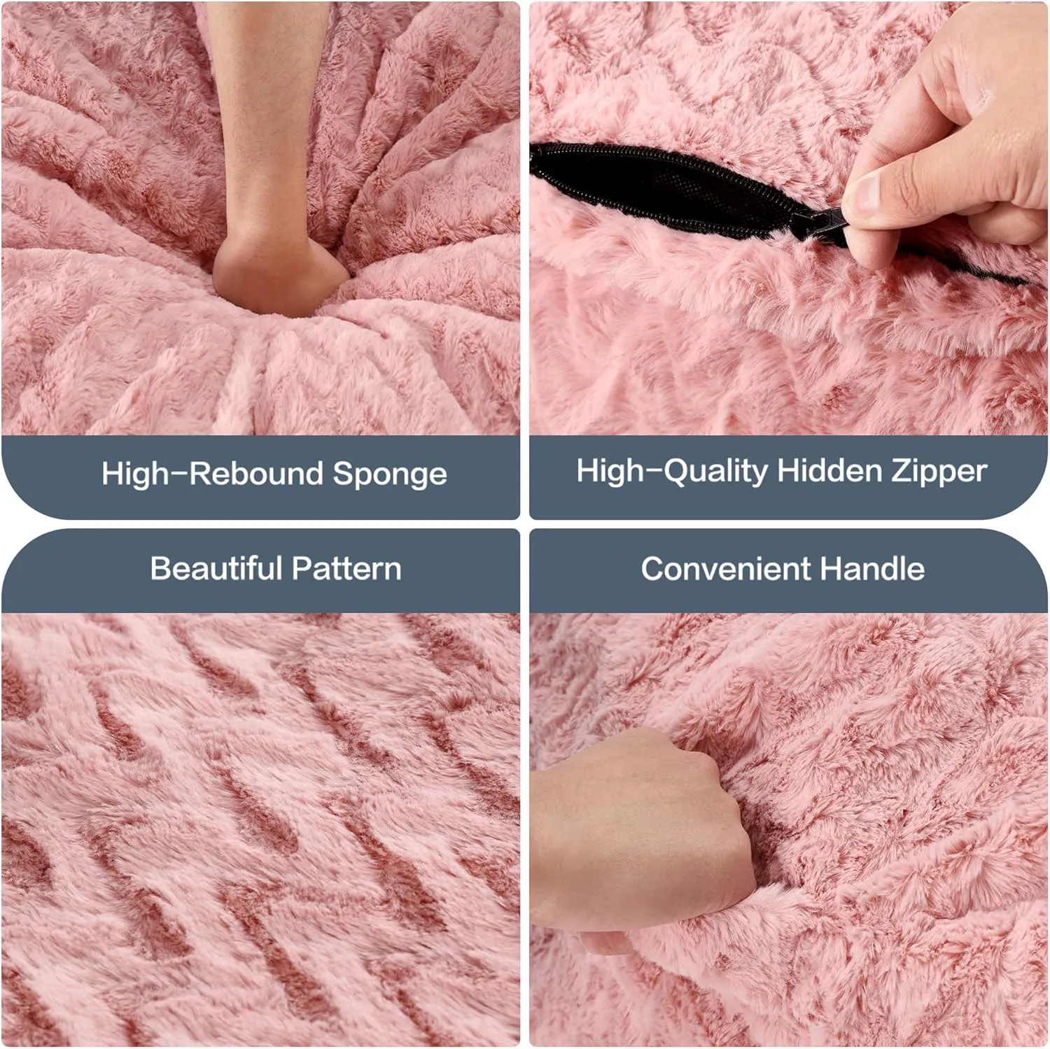 Hobestluk 6ft Bean Bag Chairs for Adults Large Beanbag Chair with Chevron Plush Fur Cover Big Bean Bag Chair for Living Room Bedroom Dorm Office - Pink (70" x 70" x 15")