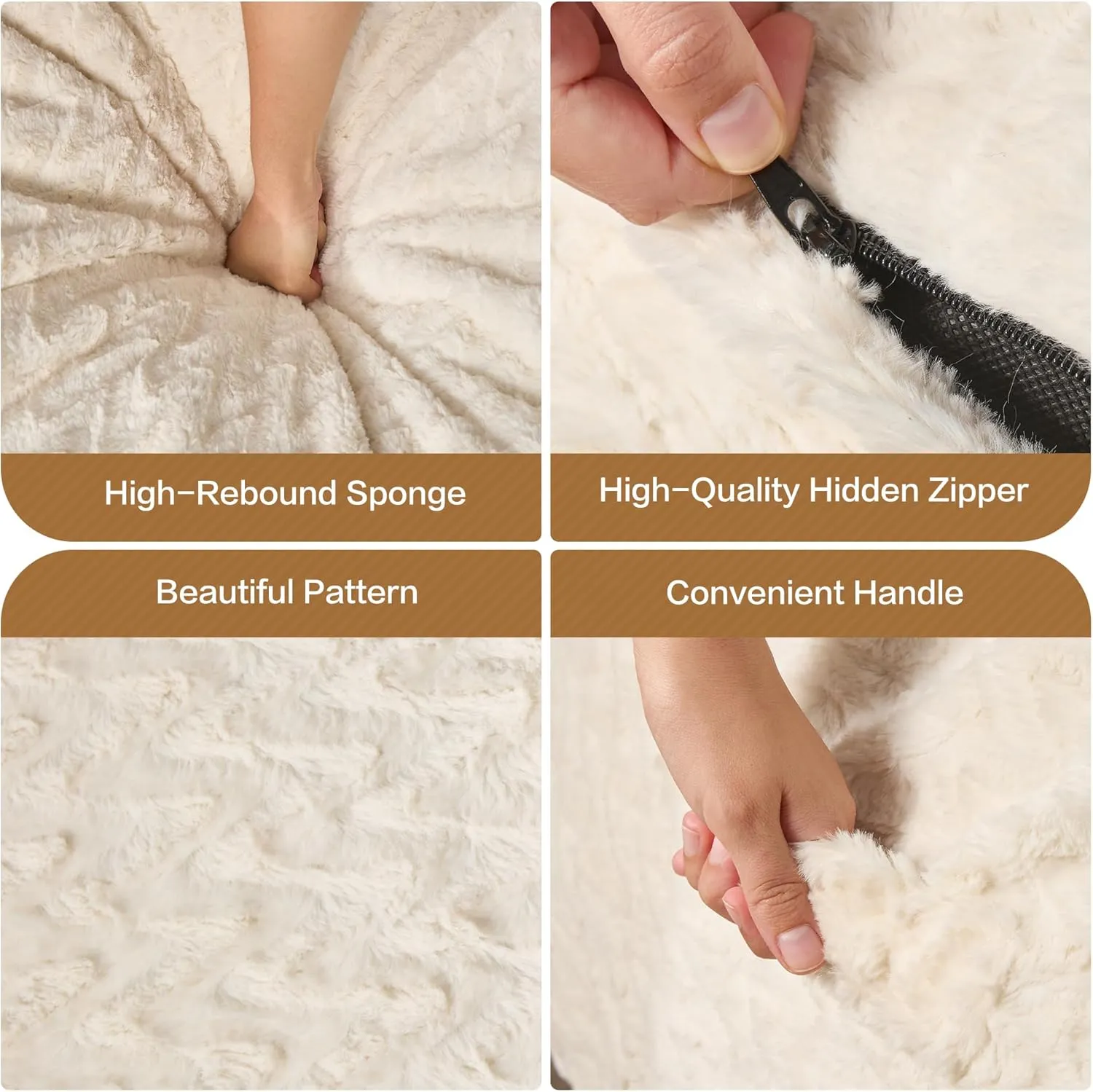 Hobestluk 6ft Bean Bag Chairs for Adults Large Beanbag Chair with Chevron Plush Fur Cover Big Bean Bag Chair for Living Room Bedroom Dorm Office - White (70" x 70" x 15")
