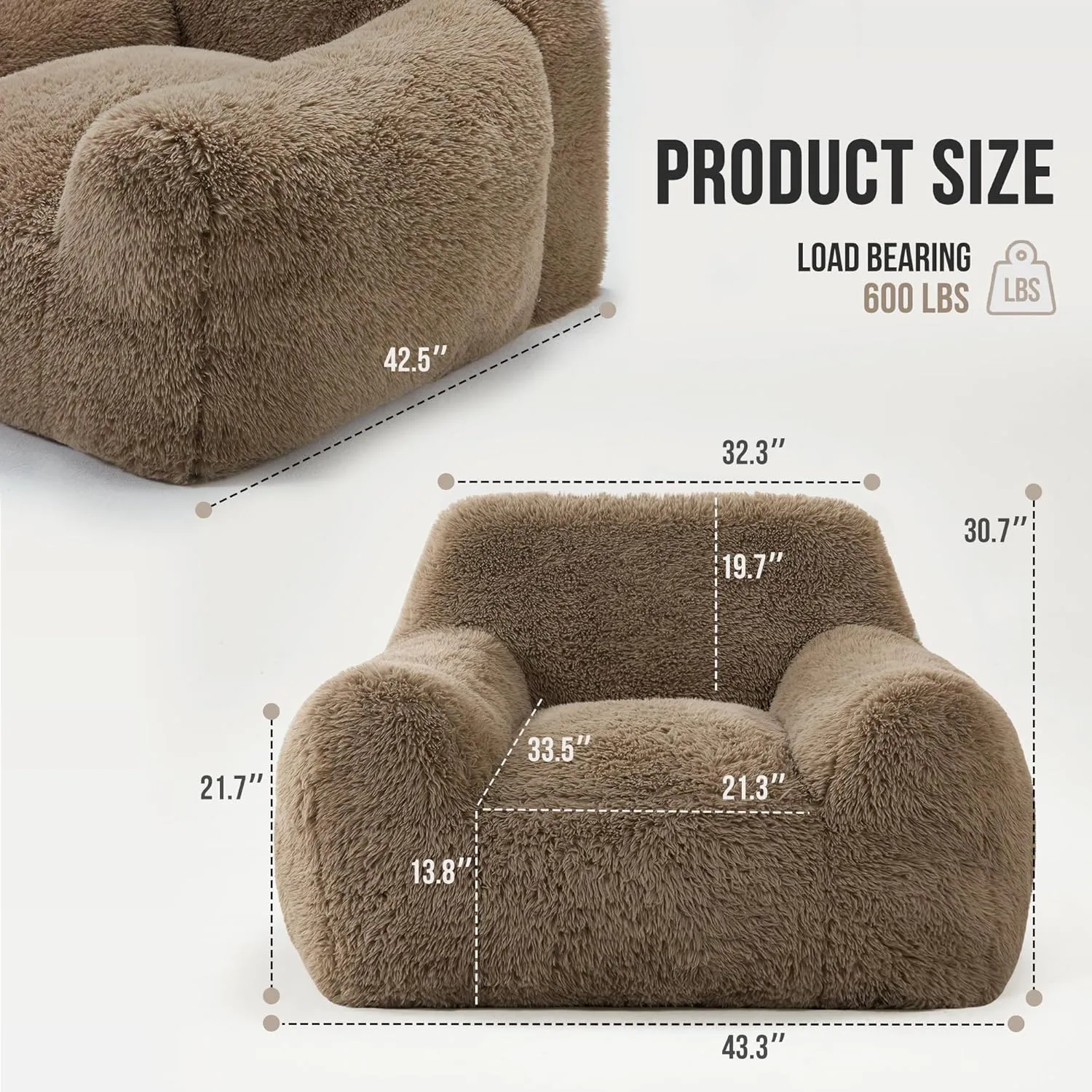 Hobestluk Bean Bag Chair Giant Bean Bag Chairs for Adults, Bean Bag Sofa Chair with Armrests, Oversize Beanbag Couch Comfy Chair for Bedroom, Living Room, Dorm and Office