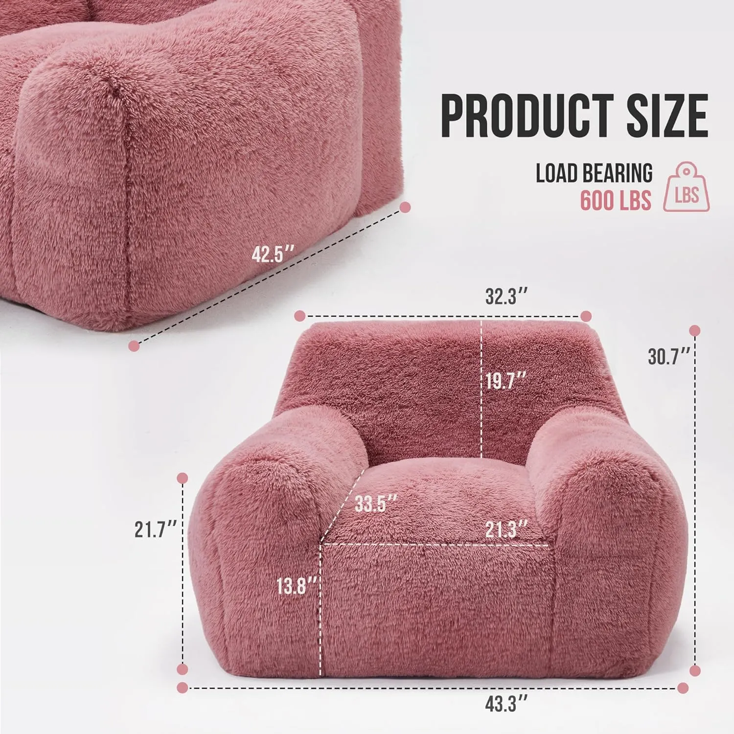 Hobestluk Bean Bag Chair Giant Bean Bag Chairs for Adults, Bean Bag Sofa Chair with Armrests, Oversize Beanbag Couch Comfy Chair for Bedroom, Living Room, Dorm and Office
