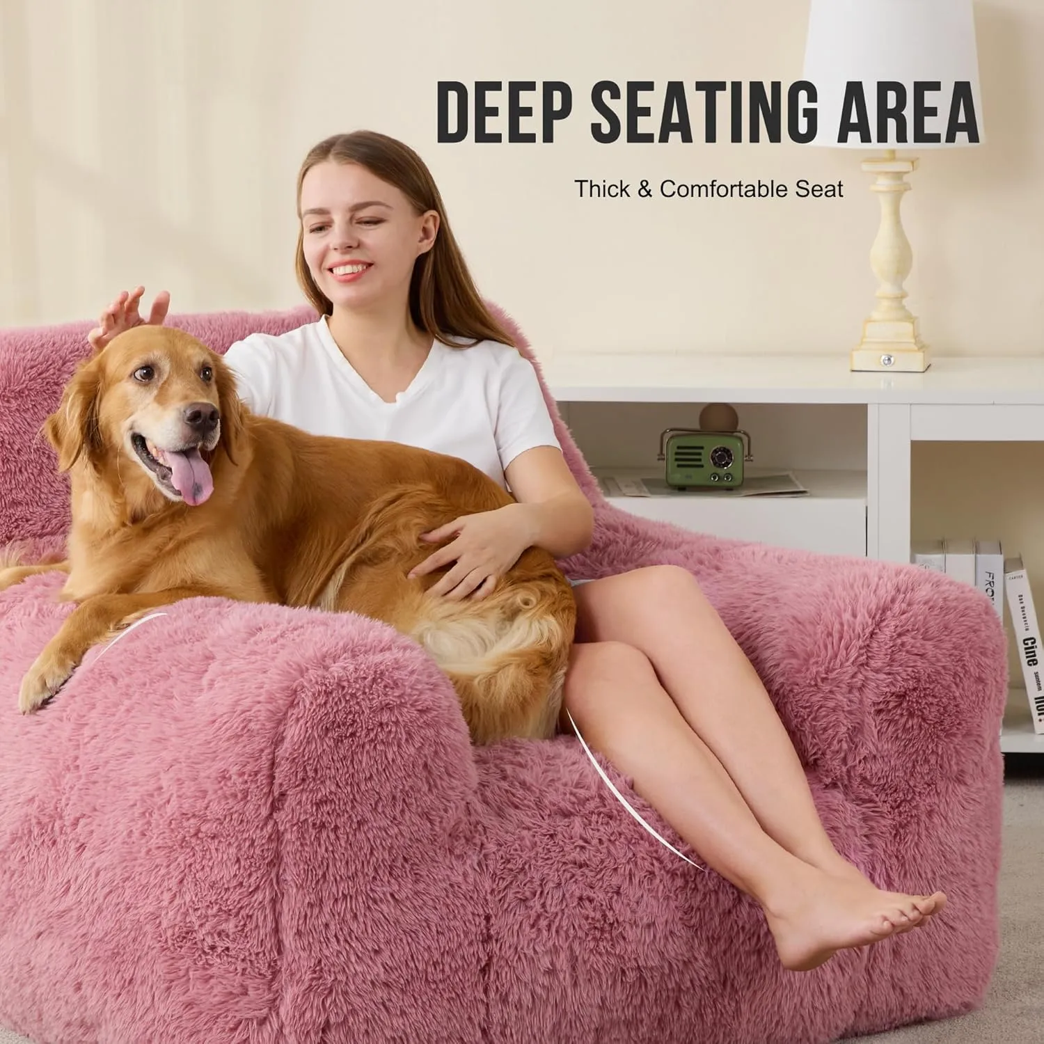 Hobestluk Bean Bag Chair Giant Bean Bag Chairs for Adults, Bean Bag Sofa Chair with Armrests, Oversize Beanbag Couch Comfy Chair for Bedroom, Living Room, Dorm and Office