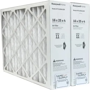 Honeywell FC100A1029 (2 Pack) - 16" x 25" x 4" Pleated Air Filter, MERV 11 Bundle with Same Day Supply Filter Change Reminder