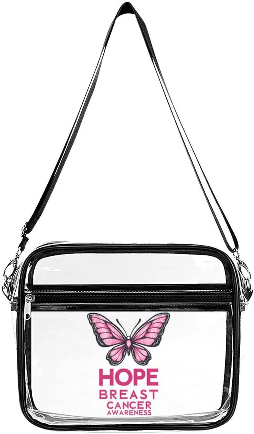 Hope Breast Cancer Awareness Clear Crossbody Bags Shoulder Bag Messenger Purse for Stadium Concerts Sports Events