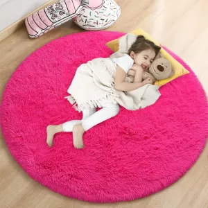 Hot Pink Round Rug for Girls Bedroom, Fluffy Circle Rug 4'X4' for Kids Room Decor, Shaggy Circular Rug for Baby Nursery Dorm, Upgrade Fuzzy Plush Rug for Living Room, Cute Room Decor for Teen