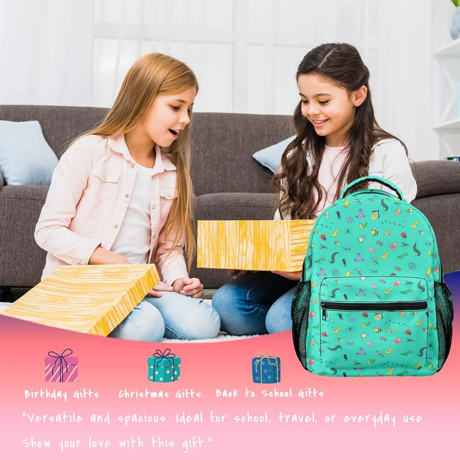 HUGLAZY Insect Backpack for Boys Girls Cute Ladybug Bee Daypack Lightweight Butterfly School Backpack for Travel Daily