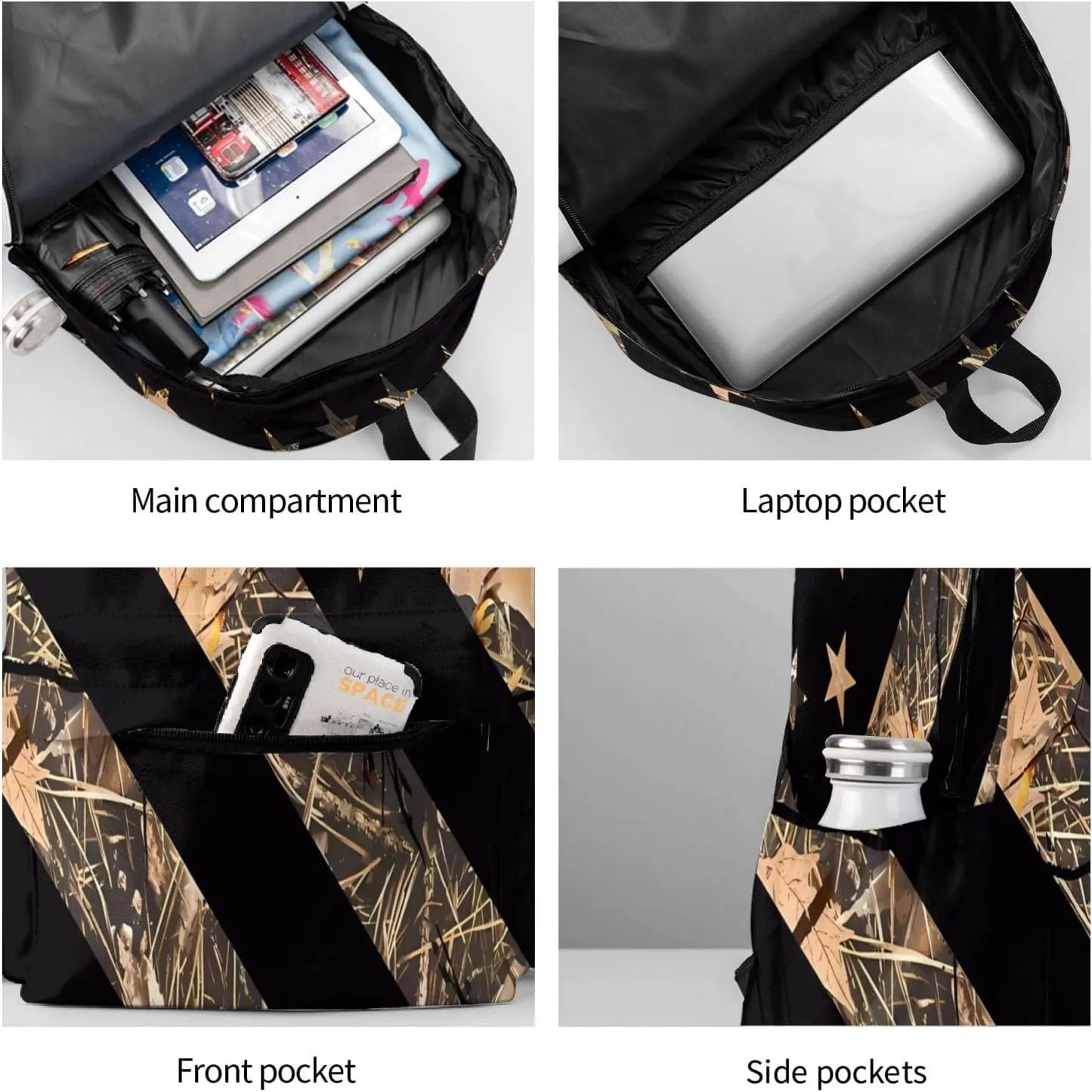 Hunting Camouflage American Flag Backpack Large Capacity Backpack Lightweight Double Shoulder Bag For Women Men Travel