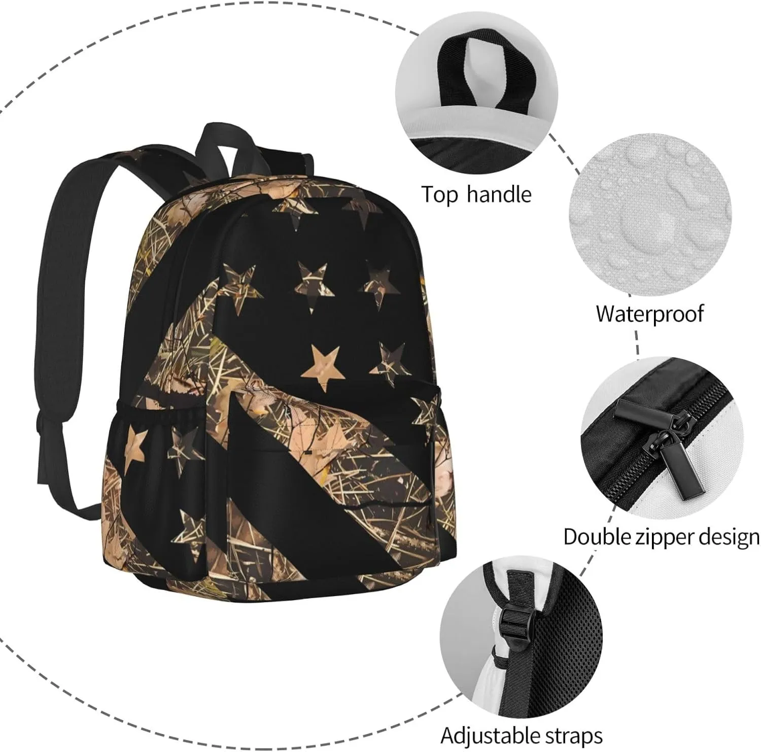 Hunting Camouflage American Flag Backpack Large Capacity Backpack Lightweight Double Shoulder Bag For Women Men Travel