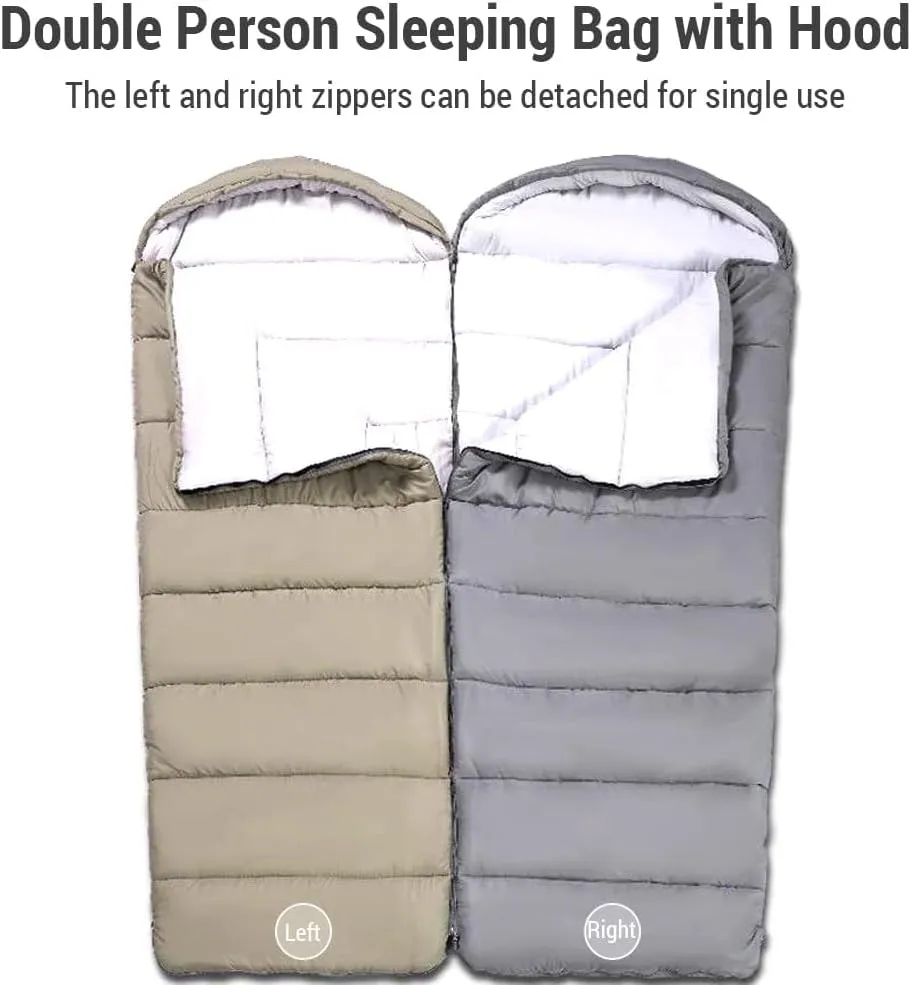 HXBER Double Persons Sleeping Bags for Adults Cold Weather 12°C- -18°C Cold-Resistant with Hooded Anti-ing for Camping Split Into Single Use
