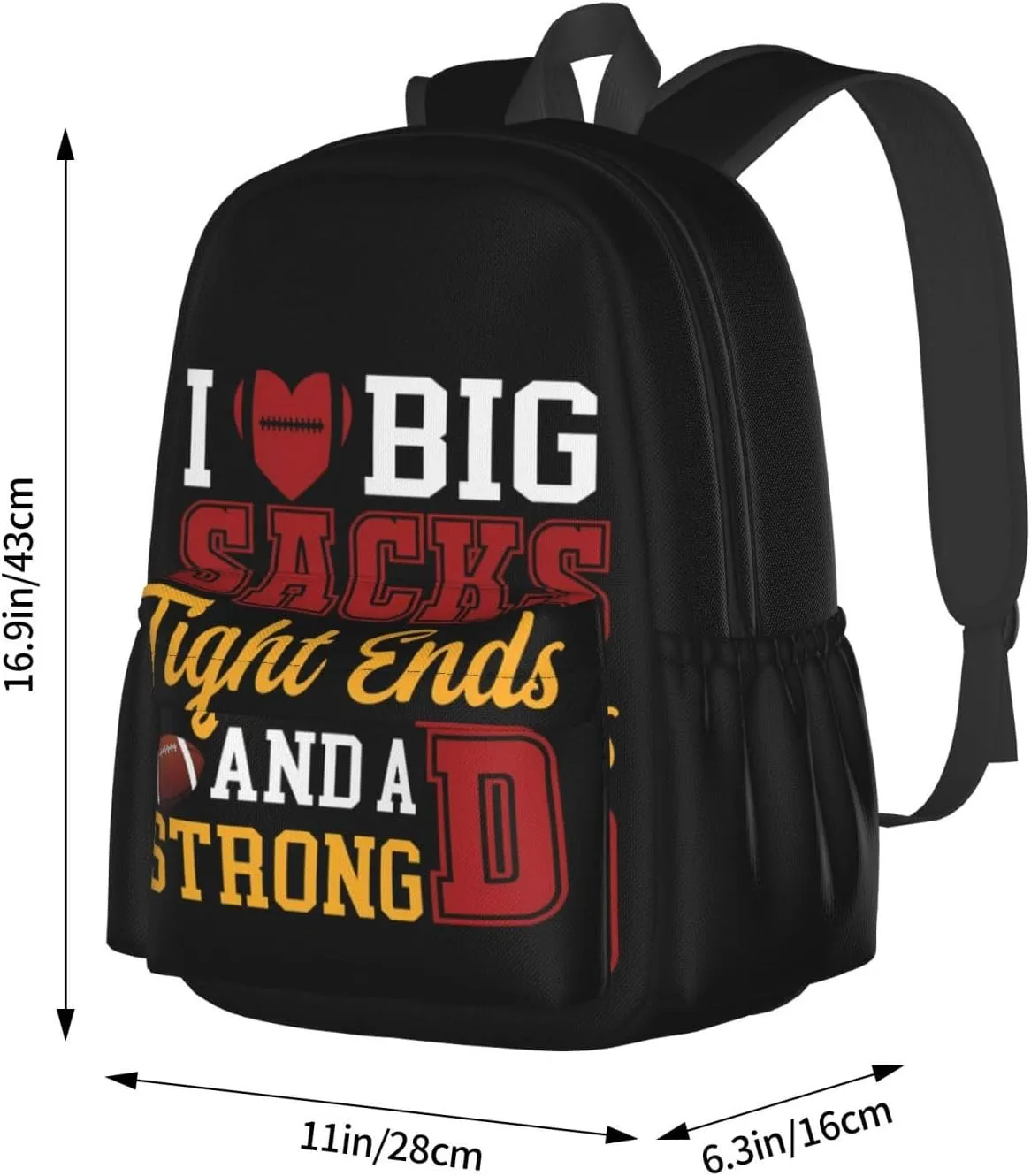 I Love Big Sacks Tight Ends and A Strong D Funny Football Backpack Casual Laptop Backpack Large Capacity Double Shoulder Bag Travel Daypack For Women Men