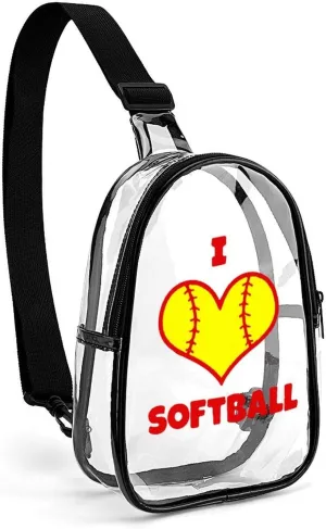 I Love Softball Fashion Sling Bag PVC Transparent Unisex Crossbody Bags Cute Travel Chest Pack