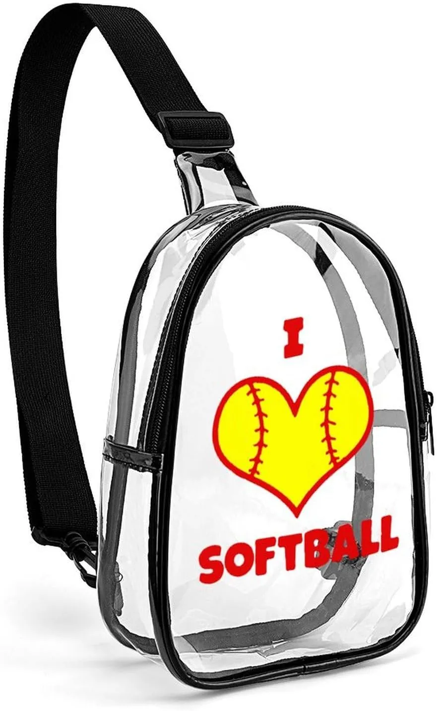 I Love Softball Fashion Sling Bag PVC Transparent Unisex Crossbody Bags Cute Travel Chest Pack