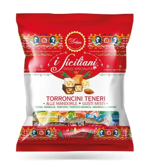 I Siciliani Soft Almond Nougat bite size Individually wrapped Assorted Mix of 4X150g. Bags total 600g. (21.20oz.) made in Sicily.NO PRESERVATIVES & GLUTEN FREE (Pack of 1)