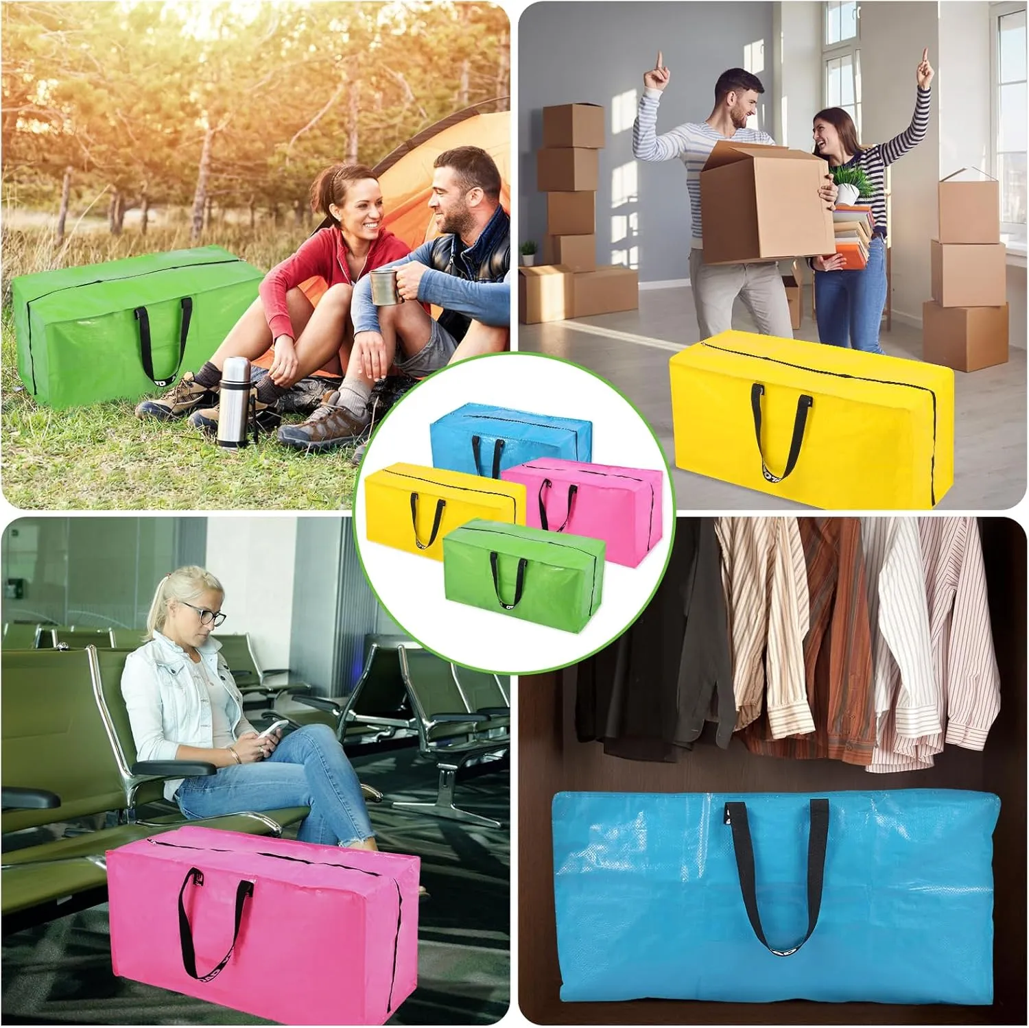 Ice Cream Moving Bags - 8 Pack Extra Large Heavy Duty Storage Bags With Zipper & Reinforce Handles | 29x14x13 Inch Moving Tote Bags Bulk For Clothing, Shoes, Travel
