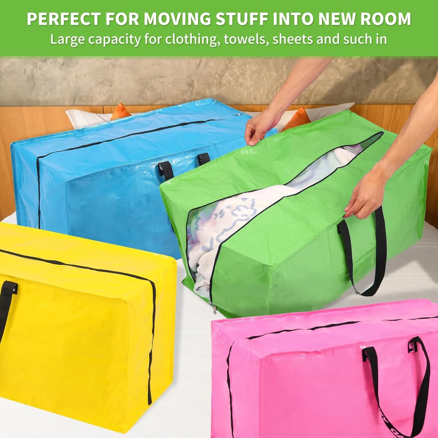 Ice Cream Moving Bags - 8 Pack Extra Large Heavy Duty Storage Bags With Zipper & Reinforce Handles | 29x14x13 Inch Moving Tote Bags Bulk For Clothing, Shoes, Travel