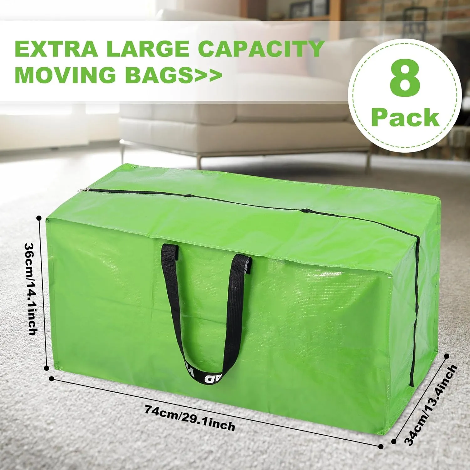 Ice Cream Moving Bags - 8 Pack Extra Large Heavy Duty Storage Bags With Zipper & Reinforce Handles | 29x14x13 Inch Moving Tote Bags Bulk For Clothing, Shoes, Travel