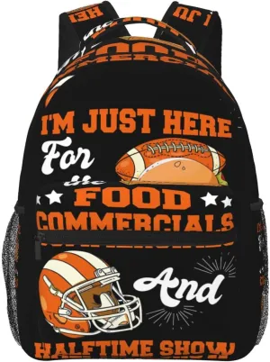 I'm Just Here For The Food Commercials And Halftime Show Backpack Casual Laptop Backpack Lightweight Double Shoulder Bag Travel Daypack For Women Men