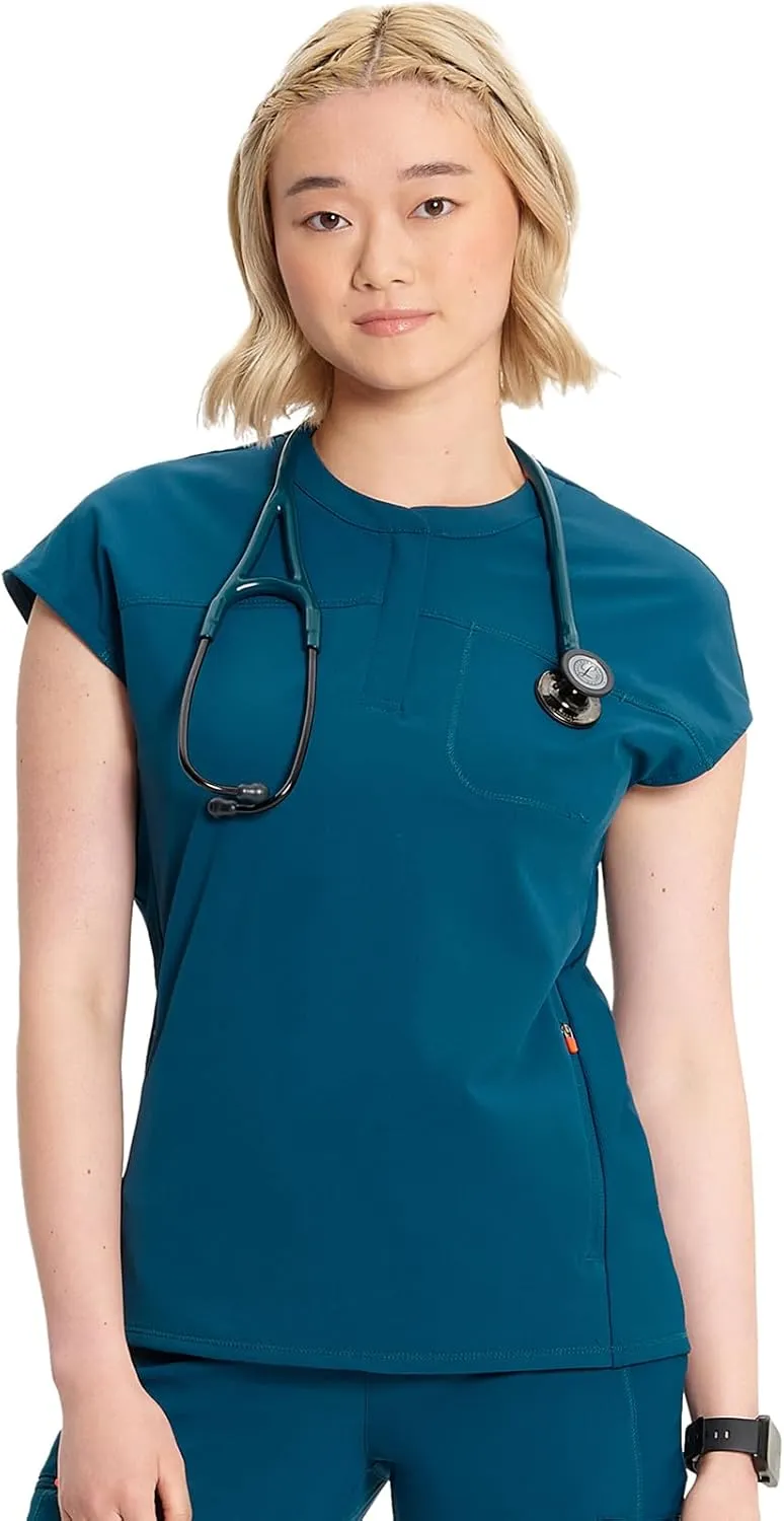 Infinity Cherokee Scrub Top for Women Contemporary Fit Round Neck 3 Pocket with Covered Placket with Partial Zip IN622A