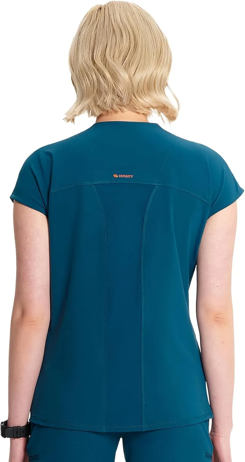 Infinity Cherokee Scrub Top for Women Contemporary Fit Round Neck 3 Pocket with Covered Placket with Partial Zip IN622A