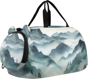 Ink Mountain Landscape Duffle Bag for Girl, Sports Duffle Gym Bags with Shoe Compartment, Personalized Overnight Bag Travel Weekender for Kids