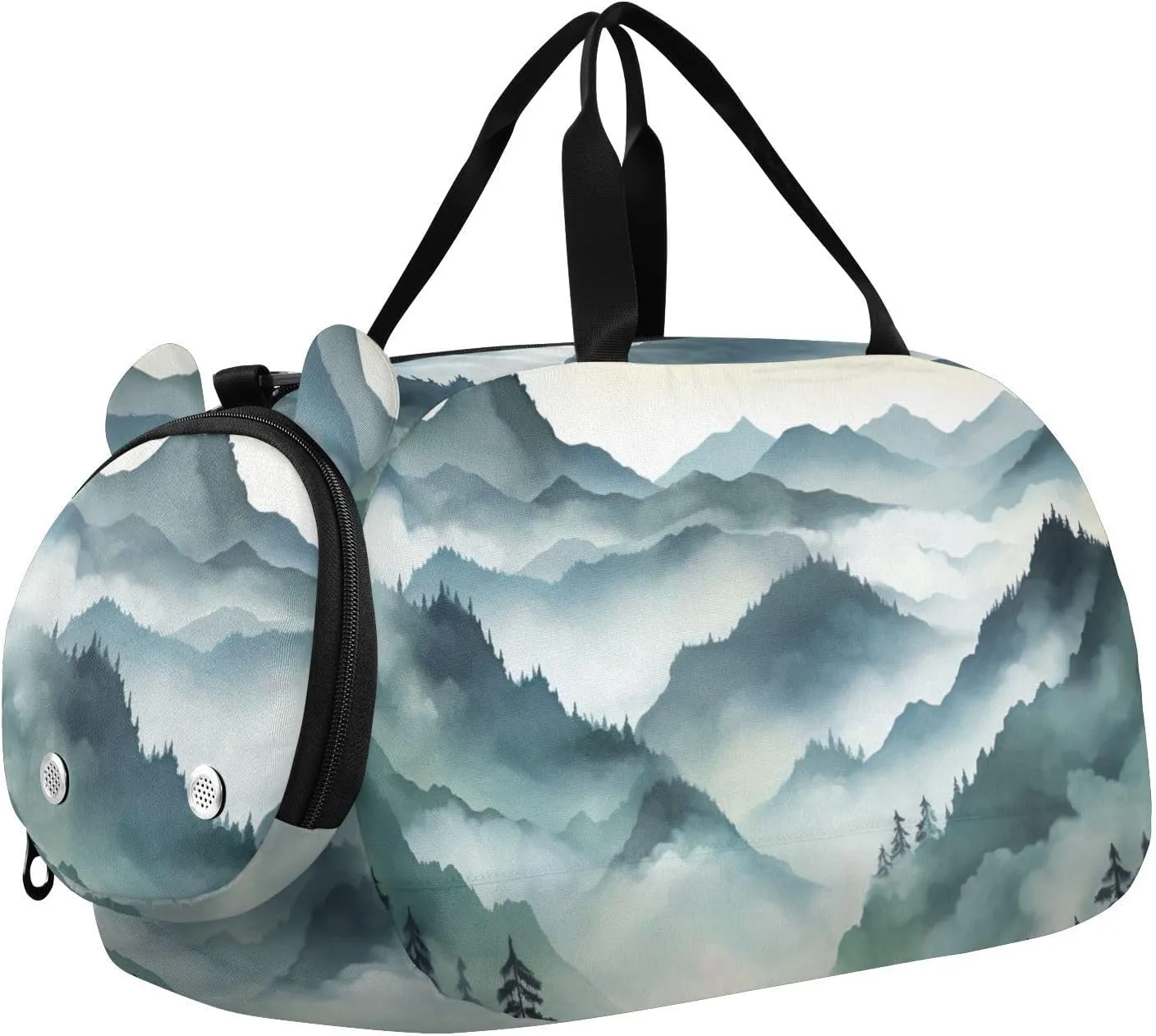 Ink Mountain Landscape Duffle Bag for Girl, Sports Duffle Gym Bags with Shoe Compartment, Personalized Overnight Bag Travel Weekender for Kids