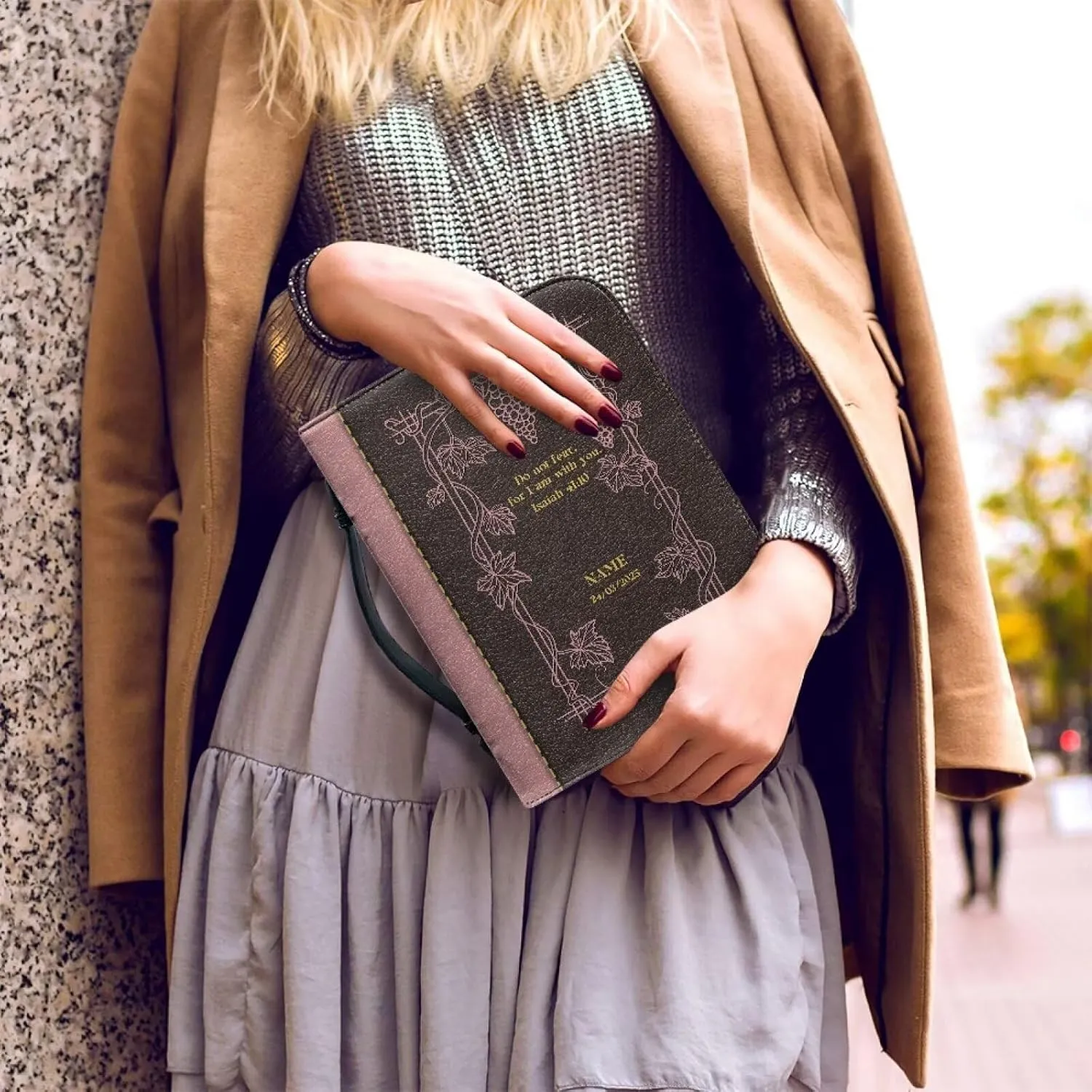 Inspirational Bible Quotes Bible Covers for Women 11x8 Inch Large Bible Carrying Case with Pockets Stain-Resistant Scripture Bag with Internal Compartments