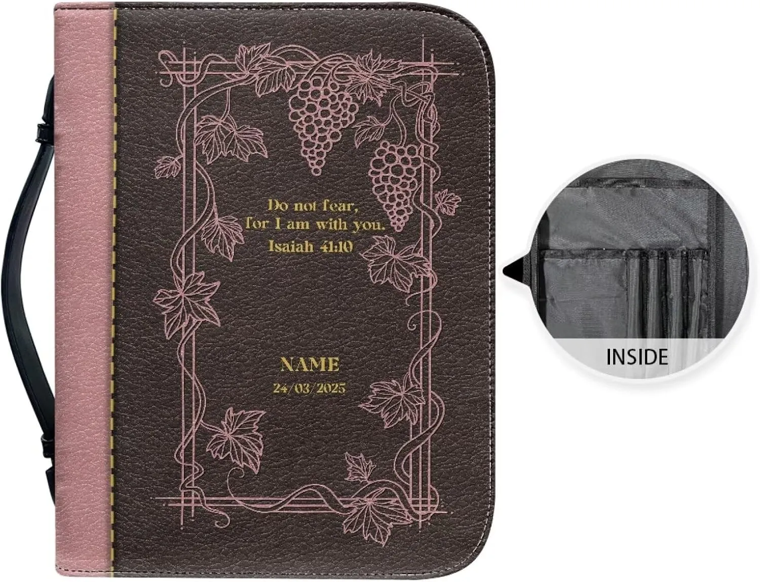 Inspirational Bible Quotes Bible Covers for Women 11x8 Inch Large Bible Carrying Case with Pockets Stain-Resistant Scripture Bag with Internal Compartments