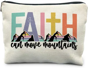 Inspirational Christian Gifts for Women, Christian Makeup Bag, Faith Can Move Mountains Bible Verse Scripture Cosmetic Bags for Women, Bible Verse Gifts, Religious Gifts for Christian Woman