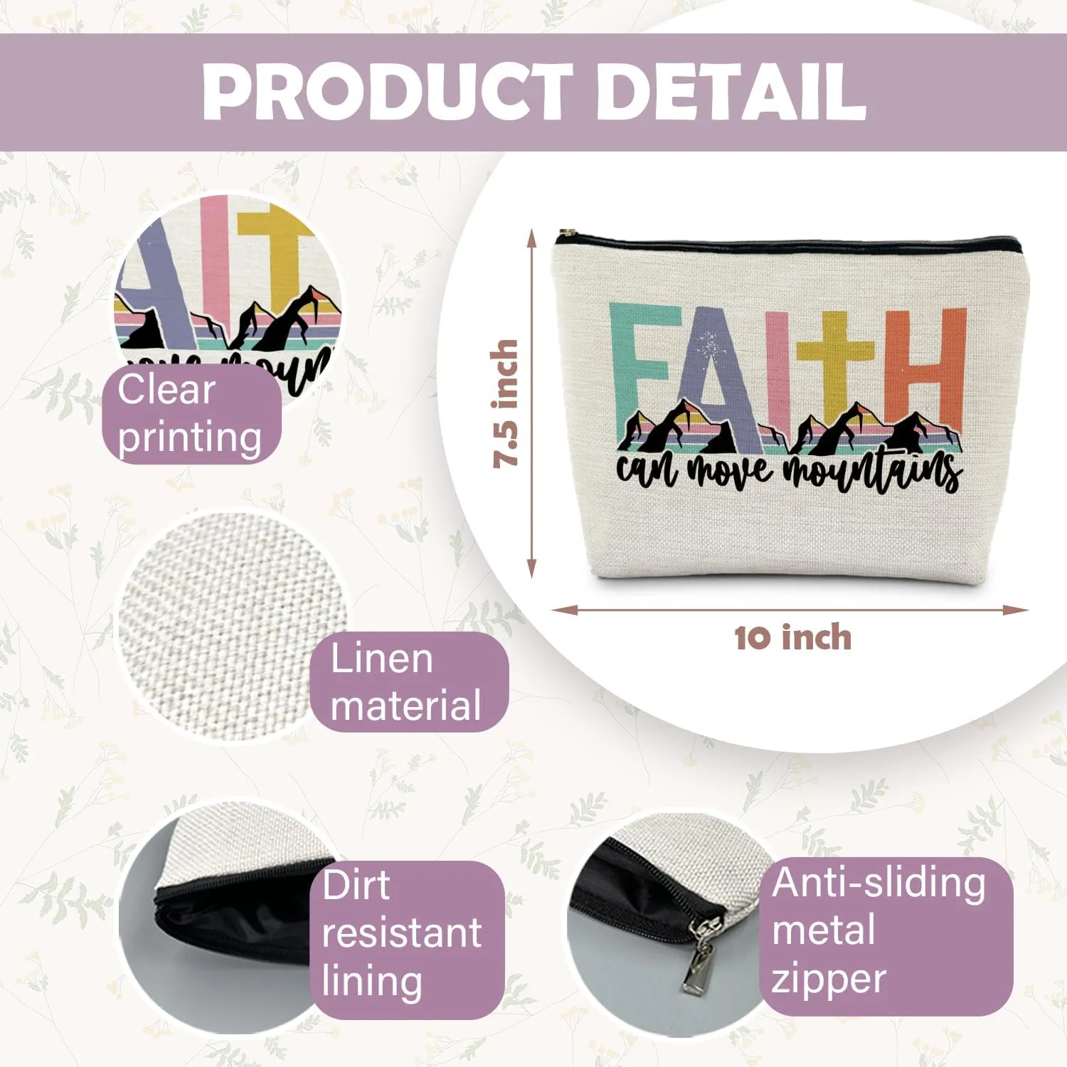 Inspirational Christian Gifts for Women, Christian Makeup Bag, Faith Can Move Mountains Bible Verse Scripture Cosmetic Bags for Women, Bible Verse Gifts, Religious Gifts for Christian Woman