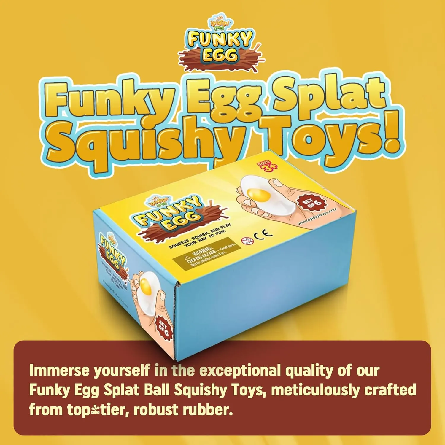IPIDIPI TOYS Funky Egg Splat Ball Squishy – Clear Egg Yolk Fun Squeeze, Yolk Balls for Kids, Goodie Bag Stuffers, Fun Fidget Toy, Birthday Party Favors – Pack of 6