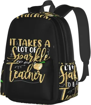 It Takes A Lot of Sparkle To Be A Teacher Backpack Casual Laptop Backpack Large Capacity Double Shoulder Bag Travel Daypack For Women Men